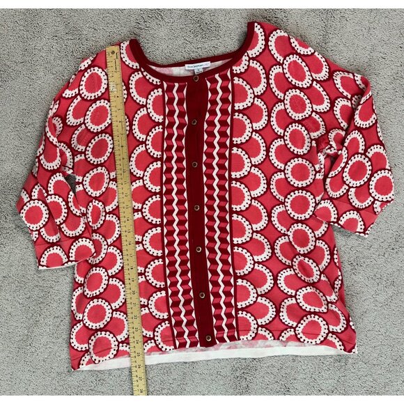 Isaac Mizrahi Live! Womens Red/White Geometric Button Front Cardigan Sweater 1X - Picture 11 of 13